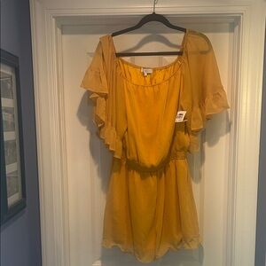 Women's Mustard Yellow Ruffle Sleeve shorts Romper